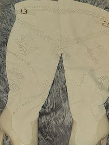 Extra wide leg Beige platform boots